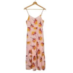 J. Crew Mercantile Tiered Maxi Slip Dress Pink Yellow Red Sunburst Bouquet 0